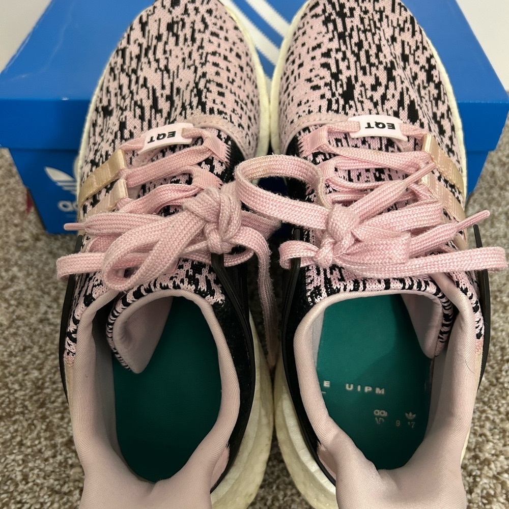 Adidas Pink and Black Patterned Sneakers (EQT Support 93/17) — BZ0583, size 9